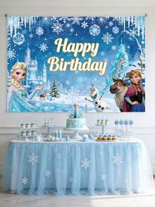 Disney 冰雪奇缘主题生日背景，梦幻般的阿伦黛尔主题横幅，打造难忘的庆祝活动，灵感源自这部深受喜爱的电影的奇幻世界。闪闪发光的雪花和标志性的冰雪城堡，搭配艾莎、安娜、雪宝和他们的朋友们，完美捕捉了阿伦黛尔的精髓，将任何空间都变成一个充满奇幻色彩的庆典。 - 背景 - 查看 9
