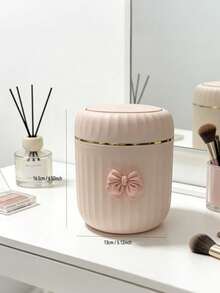 Elegant BOW Decor Portable Trash Can With Lid, Mini Desktop Garbage Bin, Home Covered Waste Basket, No Power Needed, Suitable For Office, Living Room Or Desk, Home Desktop And Drawer Organization - Multicolor - View 6