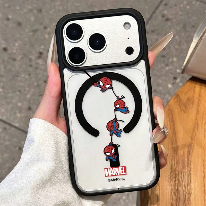 Miniso Marvel Spider-Man Cartoon High-Value Magnetic MagSafe Protective Case Is Suitable For IPhone 17/17 Pro Max/16/17 Pro/15/14/16 Plus/17 Air/13/15 Pro/12/15 Plus. Ideal For Students, This Drop-Proof Hard Case Is Compatible With Apple Devices. - Black - View 1