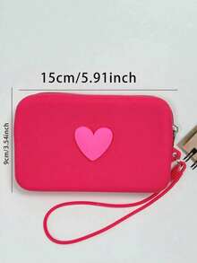 Heart-Shaped Solid Color Silicone Makeup Bag, Large-Capacity Storage Pouch, With Strap Handheld Bag, Simple Mom Bag, Coin Purse, Lipstick Case, Square Bag, Makeup Brush Storage Bag, Soft Silicone Material, Multi-Functional Use, Christmas Gift, Creative Gift For Women - Multicolor - View 3