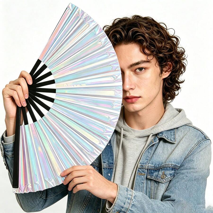 1pc Fashionable Laser Folding Fan, Party Decor To Set The Atmosphere, Lightweight & Portable For Travel, Stylish & Refreshing For Summer Outings, Photography Prop To Elevate The Look, Accessory For Street Style - Hand Fan - View 1