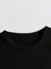Women's Fitted Crew Neck T-Shirt With Vintage English Rock And Roll Slogan Print, Suitable For Music Lovers, Country Music Fans, Everyday Casual Wear, Summer Black - 黑色 - 查看 8
