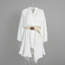 Irregular Short Dress 2026 Summer New Round Neck Bat Sleeve Pleated Shirt Dress - White - View 8