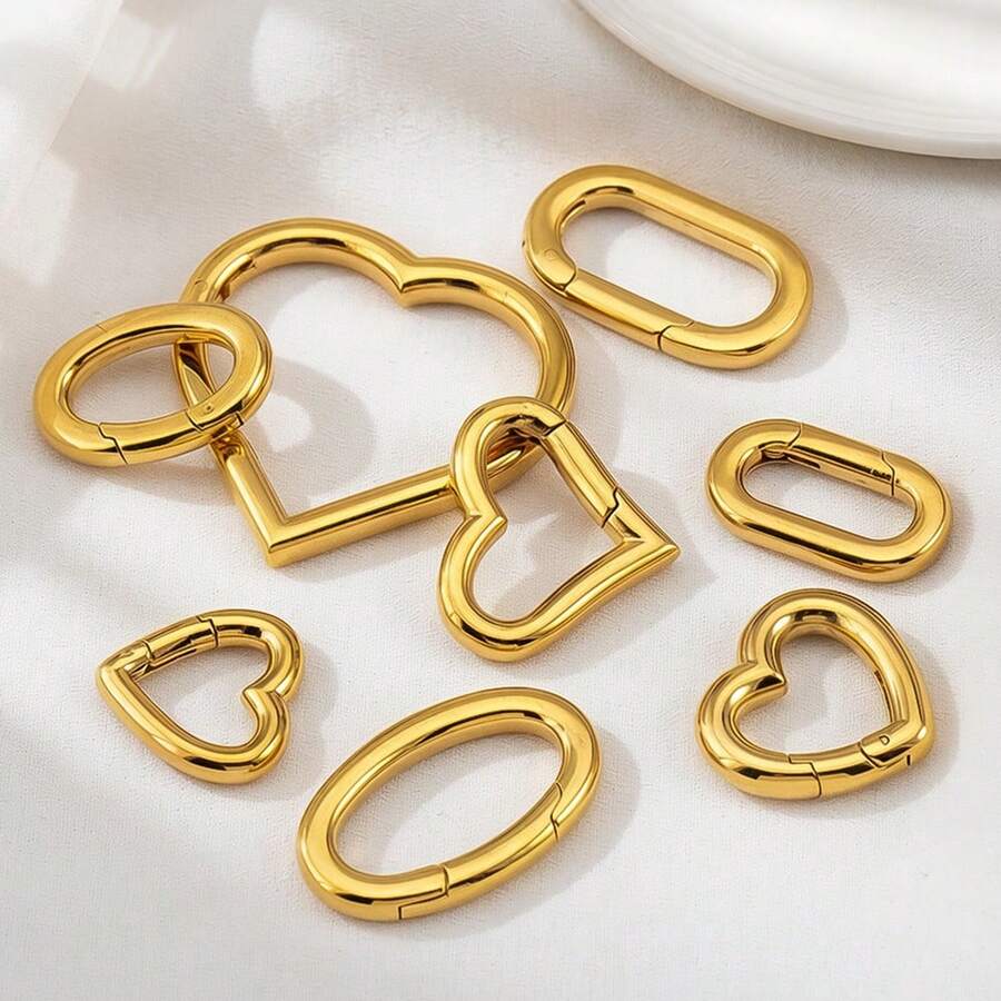 1 pieza Accesorio de joyería con cierre de resorte ovalado de acero inoxidable con forma de corazón, adecuado para conector de pulsera y collar DIY