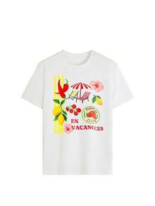 Camisetas de Mujer con Estampado de Letras, Nuevos Productos de la Temporada, Compra con Plazo Limitado, Camisetas Estampadas, Camisetas Casuales para Mujer, Camiseta Oversize con Estampado Gráfico de Frutas y Verduras para Vacaciones de Verano, Nueva Camiseta Casual de Manga Corta con Cuello Redondo 2026, Top Holgado y Cómodo Estilo Retro para Vacaciones en la Playa, Ropa Transpirable para Uso Diario en Vacaciones, Ropa Urbana, Regreso a la Escuela, Festivales de Música, Salidas de Fin de Semana INZV - Blanco - Ver 2