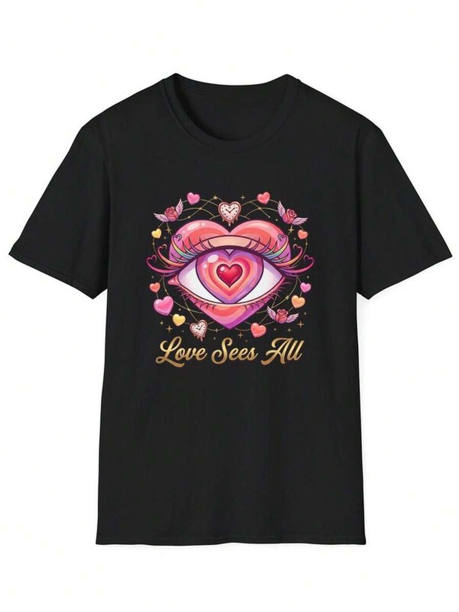 Love Sees All T1S1Hirt Heart Eye Illustration, Romantic Val1entine Design.