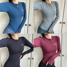 Camiseta Deportiva de Manga Larga con Cuello Redondo para Mujer, Suave como la Mantequilla, de Secado Rápido, para Yoga, Running y Entrenamientos en el Gimnasio - Rojo - Ver 1