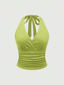 Punk Parte superior con estampado de leopardo y cuello de halter para mujer, escuela - Verde - Ver 5