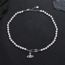 Cross-Border Saturn Pearl Necklace For Women, Pin-Style Three-Dimensional Planet Choker, High-End Versatile Sweater Chain, Collarbone Chain - Bông tai kim cương - Xem 9