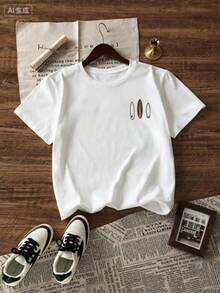 Camiseta de peso pesado multicolor, 100% algodón puro, con estampado moderno, unisex, nuevo estilo primavera/verano/otoño, transpirable y cómoda, sencilla y versátil. - Blanco - Ver 2