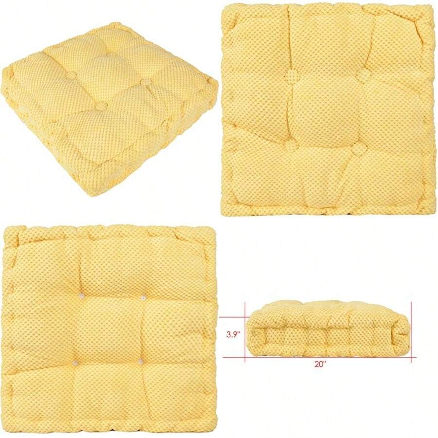ChezMax - Almohada y cojín de piso, cojines grandes para silla de meditación, almohadilla de asiento cuadrada gruesa, puf de terciopelo suave para interiores y exteriores, banco de yoga, mecedora - F Pia Amarillo - Ver 1
