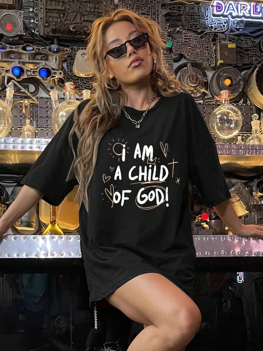 Camiseta Oversize para Mujer - Blanca con Letras Negras Gruesas - Corte Holgado para Uso Diario Casual - Camiseta de Cuello Redondo con Elasticidad Media para Atuendos Cotidianos y Formales - Ropa Cómoda para Mujer para Todas las Temporadas, Camisetas para Damas, Ropa Versátil, Camiseta con Estampado Gráfico, Material No Transparente, Atuendo Relajado, Diseño Minimalista, Tela Transpirable, Camiseta de Manga Corta, Camiseta Y2k para Amantes de la Moda - Negro - Ver 1