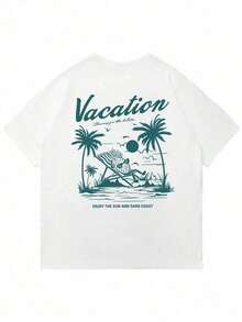 Camiseta de manga corta con estampado tropical para hombre, adecuada para el verano, cómoda y transpirable, a la moda. - Blanco - Ver 4