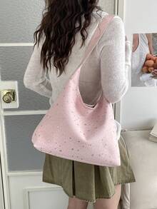 2025 Fashion Matte Solid Color Punk Rivet Commuter Tote Bag, Minimalist Niche Underarm Bag, Large Capacity Shoulder Bag - Pink - View 2