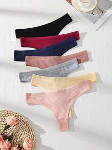 7 Pack Colorful Ribbed Low Waist Sexy Thongs ,Ropa Interior De Mujer,Cotton Comfortable Women's Fashion Underwear ,Hilos De Mujer,Summer Seamless Women's Thong Shorts - 彩色 - 查看 5