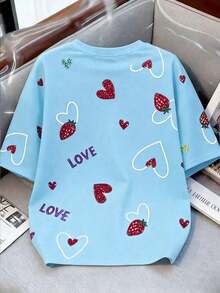 Camiseta estampada de mujer con cuello redondo y lazo con estampado de fresa - Multicolor 4 - Ver 2