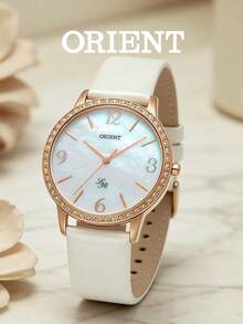 Orient 女士大表盘白色皮表带时尚优雅腕表，适合作为女士礼物。FQC0H002W0 - 白色 - 查看 1