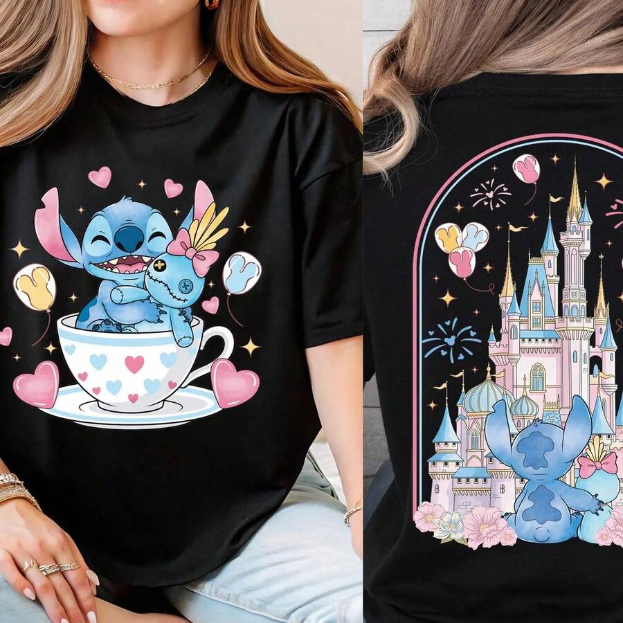 Disney Stitch And Scrump T-Shirt, Disney Lilo & Stitch Shirt, Disney Stitch Movie 2026 Shirt, WDW Besties Vacation Tee, Magic Kingdom Tee Disney Oversized T-Shirt - màu đen - Xem 1