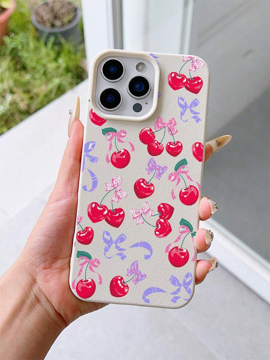 1 pieza Funda de teléfono de TPU con textura de litchi blanco y a prueba de golpes, con estampado UV de mariposa y patrón de cereza, adecuada para iPhone 7/8/7 Plus/8 Plus/X/XS/XR/XS Max/11/11 Pro/11 Pro Max/12/12 Pro/12 Pro Max/12 Mini/13/13 Pro/13 Pro Max/13 Mini/14/14 Pro/14 Pro Max/14 Plus/15/15 Pro/15 Pro Max/15 Plus/16/16 Pro/16 Pro Max/16 Plus/17/17 Pro/17 Pro Max/Air - Multicolor - Ver 1