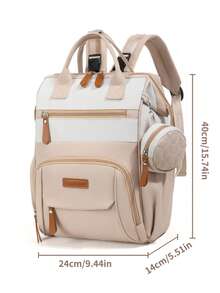 1pc Colorblock Fashion Mommy Bag, Large Diaper Bag With Insulated Pocket And Pacifier Case, Suitable For Stroller, Daily Use And Travel - Color Matching - View 2