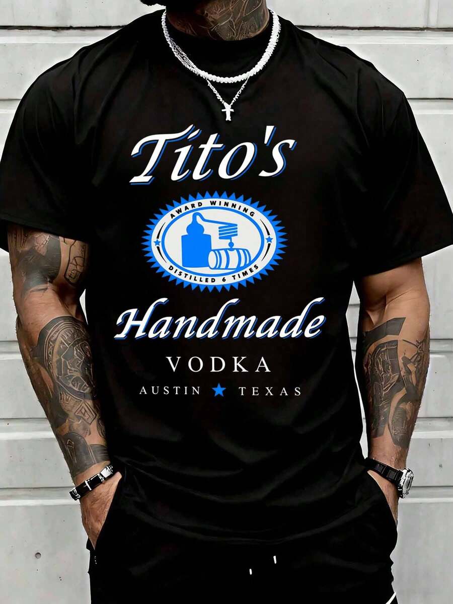 Titos Handmade Vodka Austin Texas Black T Shirt Men's Casual Graphic Tee Award Winning Distilled Six Times Logo Design Fashion Top - màu đen - Xem 1