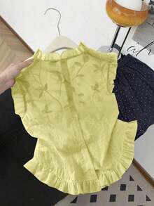 Camisa sin mangas de mujer con bordado y volantes - Amarillo claro - Ver 2