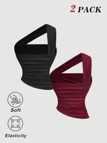 Blusa asimétrica burdeos para mujer.Blusa asimétrica color vino tinto, para vacaciones de verano, primavera/verano, Día de San Valentín, fiesta elegante, ceremonia, vacaciones en la playa para mujer, elegante, bohemia, casual, blusa de fiesta, - Rojo y negro - Ver 3