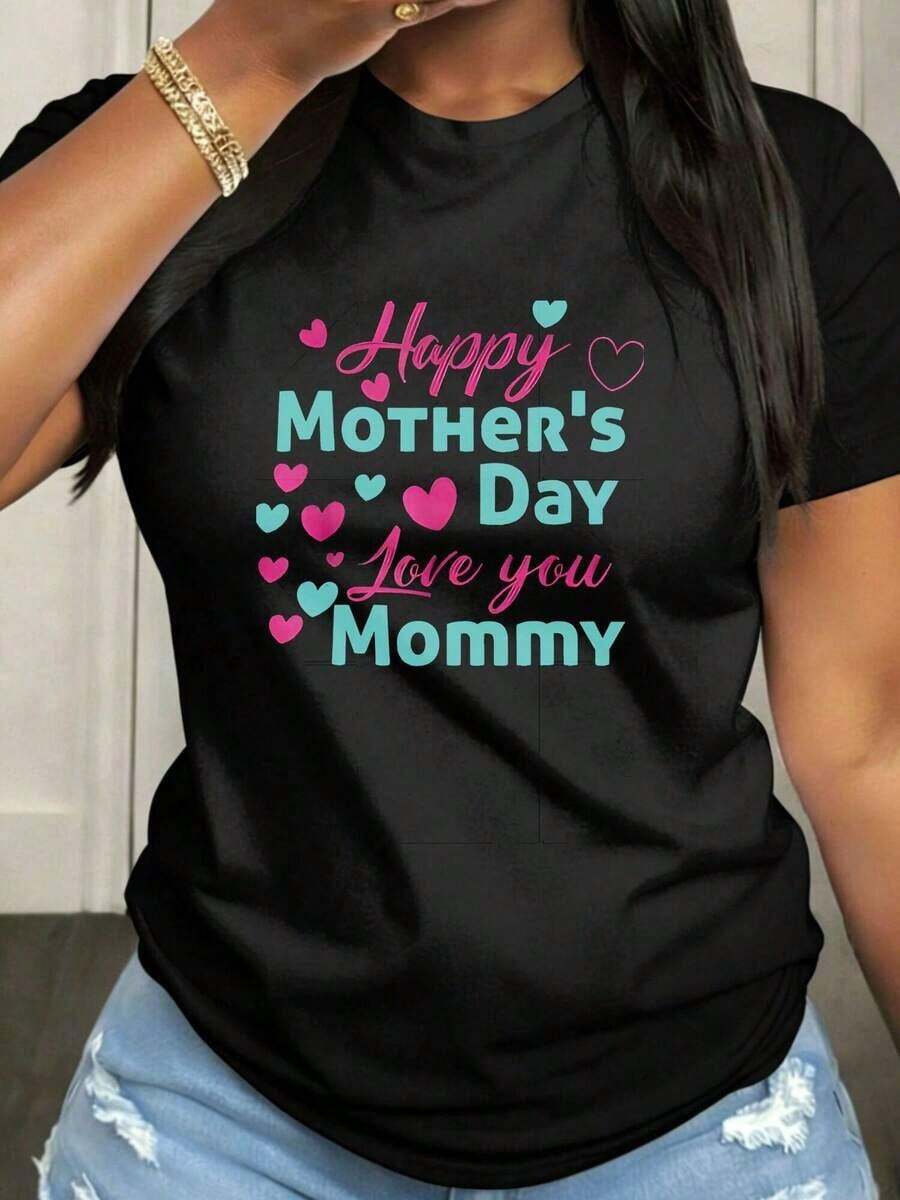Feliz Día de la Madre, Mamá.Camia de Mujer Casual de Manga Corta con Cuello Redondo, Tejido de Elasticidad Media Adecuado para Ropa Casual de Primavera, Verano y Otoño, Lavable a Máquina, Diseño Divertido, Transpirable y Cómoda. - Negro - Ver 1