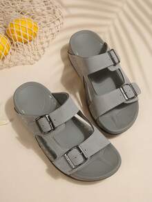 2026 Summer New Women's Wedge Platform Slide Sandals, Non-Slip Soft Sole Height-Increasing Wide-Fit Lightweight Versatile Plus Size Sandals - Light Grey - View 2
