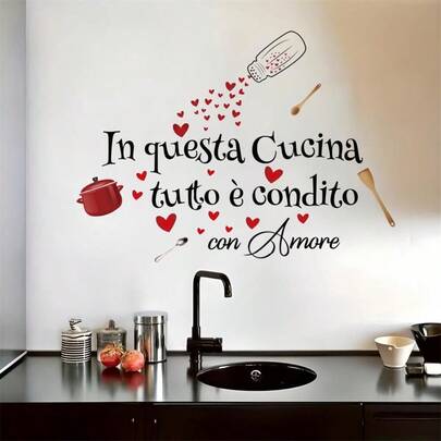 1pc Italian Kitchen Wall Decal - Love Quote Sticker, Romantic Heart-Shaped Cooking Decor, Easy-To-Apply Removable Vinyl Material, Decoration For Cooking Enthusiasts