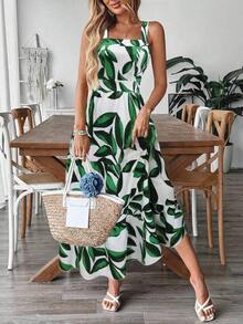 Vestido deslizante casual y elegante con diseño de cintura elástica, lazo de moño y estampado floral para vacaciones y uso diario de mujer - Multicolor 2 - Ver 7