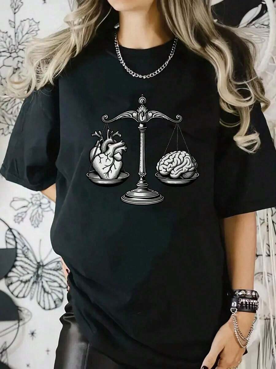 Loose Women's Crew Neck T-Shirt, Elastic And Breathable, Ideal For Gym, Outdoors And Everyday Wear - Soft, Machine Washable, Comfortable And Basic Short Sleeve Casual Blouse For Year-Round Wear - 黑色 - 查看 1