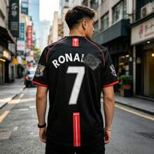 Vintage 07/08 M.Anchester United Home Black Jersey Ronaldo #7 Legendary Red Devils Breathable Soccer Top - 黑色 - 查看 1