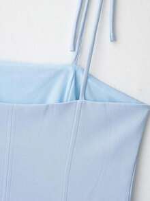 Top camisero con lazo decorativo, unicolor de estilo minimalista y de moda, adecuado para el verano - Azul - Ver 5