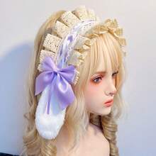 Kẹp tóc hình thỏ bông tai cụp, nơ ruy băng, phụ kiện tóc Lolita Cosplay dành cho nữ và bé gái, kiểu hầu gái. - Nhiều màu - Xem 6