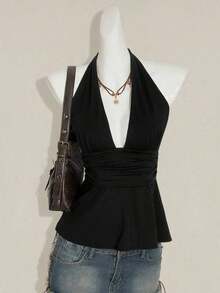 Top de tirantes sin espalda negro tipo babydoll para mujer, diseño de Halloween - Multicolor 2 - Ver 10