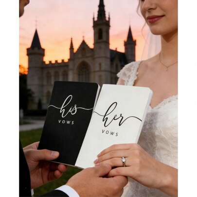 2pcs/Set Vintage Western Style Marriage Certificate, Romantic European Wedding Vow Book, Engagement Contract, Wedding Ceremony Memorabilia, Anniversary Party Photo Props, 14cm*10cm, 32 Pages, Black & White