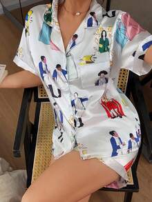 Dreamivo 2pcs Hamilton Musical Print Pajama Set, Holiday Sleepwear Party Outfit, Comfortable Casual Loungewear For Women - White - View 3