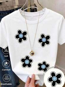 Nueva camiseta de manga corta con cuello redondo para mujeres, diseño estival, con un sencillo y moderno estampado de letras, transpirable y absorbe la sudoración. Envío exprés desde almacén local, modelo para parejas, ropa de pareja-Lightweight Soft Fabric - Blanco - Ver 13
