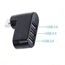 3端口USB 2.0旋转式集线器分线器，180°/360°旋转设计，适用于笔记本电脑/台式机的紧凑型USB扩展器，多端口适配器，兼容USB-A/USB-C设备，即插即用，黑/白随机颜色 - 查看 3