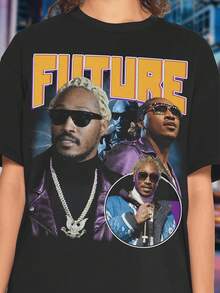 Future Purple Reign Retro Tshirt  Vintage Rapper Rap Hip Hop Music Graphic Tee  Future Hendrix Bootleg Vintage Style Tee Rapper Fan Merch - Black - View 1