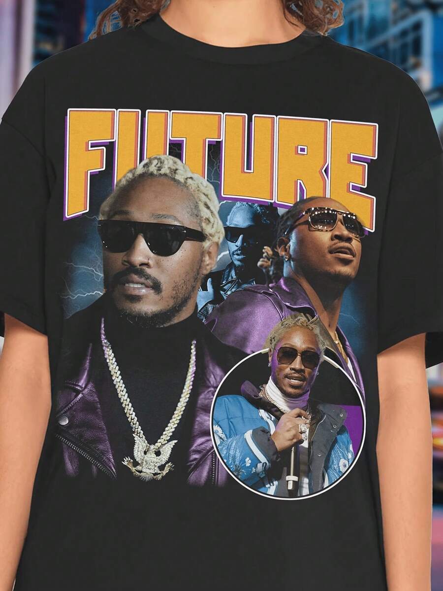 Future Purple Reign Retro Tshirt Vintage Rapper Rap Hip Hop Music Graphic Tee Future Hendrix Bootleg Vintage Style Tee Rapper Fan Merch - Black - View 1