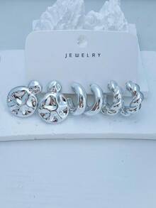 6-18pcs Silver-Tone Women's Fashion Hoop Earrings/Stud Earrings Set, Including Seashell, Teddy Bear, Teardrop, C-Shaped Hoops, Ball Studs Designs, Summer Chic Silver Tone, Great Gift For Graduation/Vacation Season For Friends, Lovers, Classmates - Silver - View 3