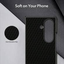 VIETAO 時尚拼接人造皮革 Galaxy Z Fold 5/6/7 手機殼，附鋼化玻璃螢幕保護貼 - 紅色 - 查看 3