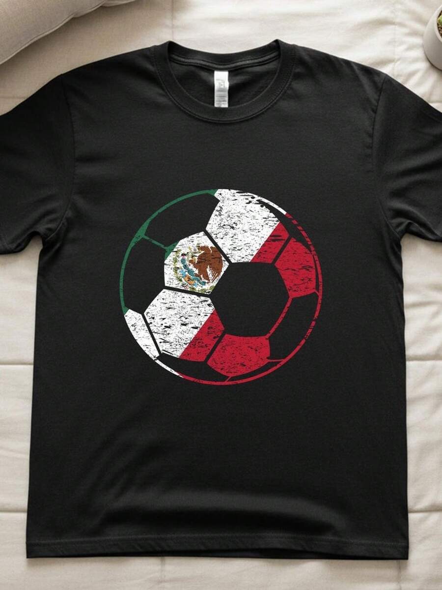 2026 Soccer Jersey, Soccer Jersey With Mexican Flag, Soccer Jersey With Ball And Mexican Flag - 黑色 - 查看 1