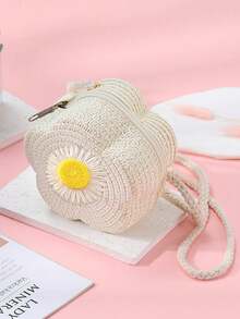 Flower Woven Bag, Handmade Woven Mini Crossbody Bag, Straw Woven Sunflower Pattern, Zipper Closure, Portable Key Pouch, Straw Handbag, Beach Tote, Mini Straw Crossbody Bag, Summer Beach Shoulder Bag, Women's Cute Handbag And Coin Purse - Fun Accessory, Durable Zipper Closure, Perfect For Beach, Travel, Vacation And Daily Commute, Daily Handbag, Suitable As Gift For Girlfriend, Mother's Day, Birthday, Anniversary - Multicolor - View 12