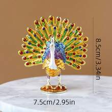SUSUZUKU 1pc New Peacock Feather Jewelry Box, Enameled & Studded With Diamonds, Peacock Jewelry Box For Home Decor, Metal Craft, Peacock Feather Jewelry Box For Entryway, Tabletop Decorative Box, Ring Storage Box - Peacock - View 7