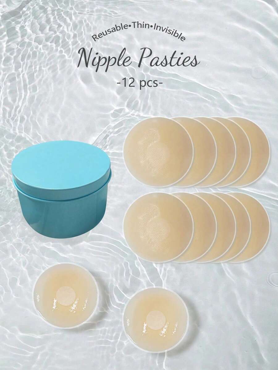 12入/包 矽膠隱形乳貼 防水超薄防磨擦 - 杏色 - 查看 1