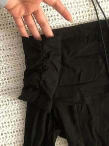 Top de manga larga con hombros descubiertos de unicolor negro, informal de primavera - Negro - Ver 4