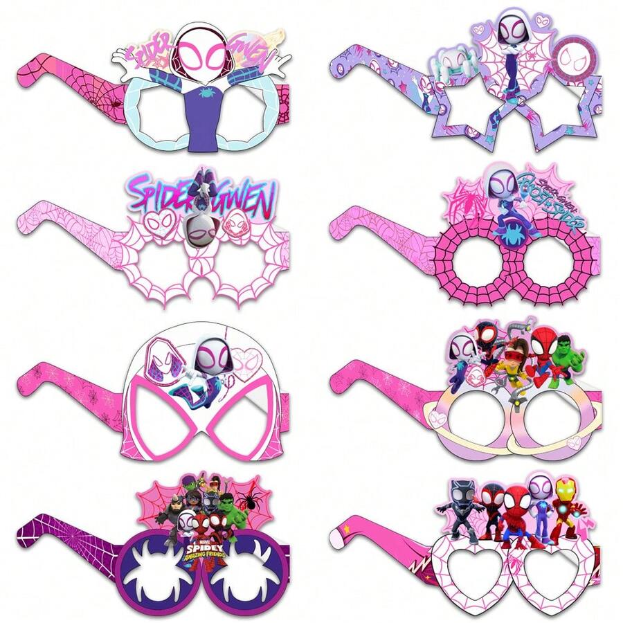 8 chiếc kính giấy hình Người Nhện dễ thương của Disney Marvel, phụ kiện hóa trang siêu anh hùng, kính mặt nạ trang trí quà tặng sinh nhật (Kiểu ngẫu nhiên) - A - Xem 1